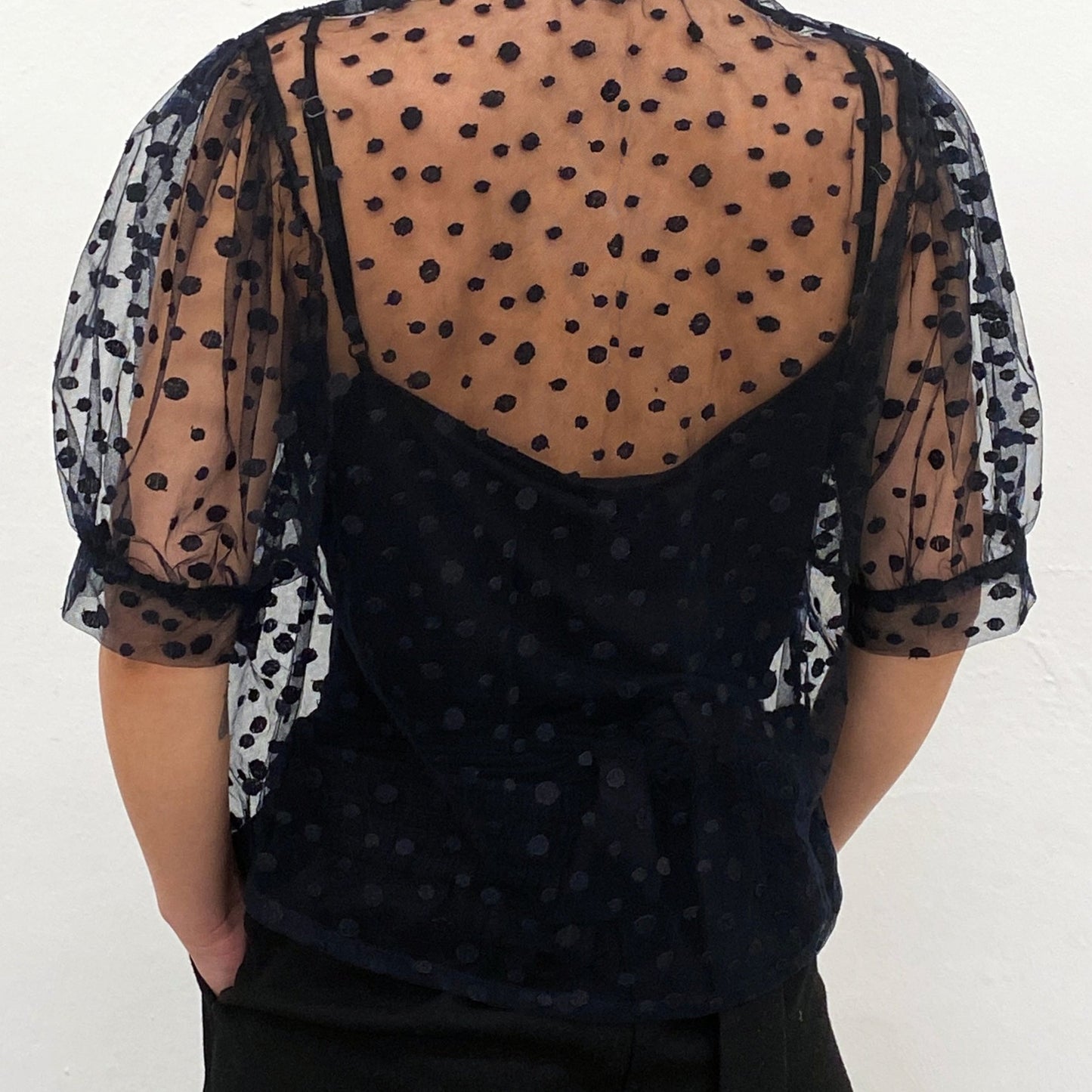 Puffy polka dots sheer blouse