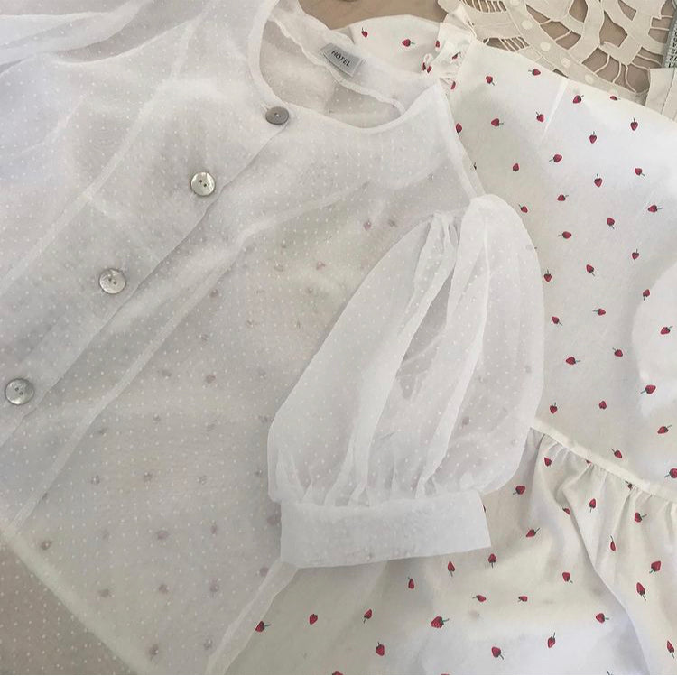 Puffy Polka dots sheer blouse